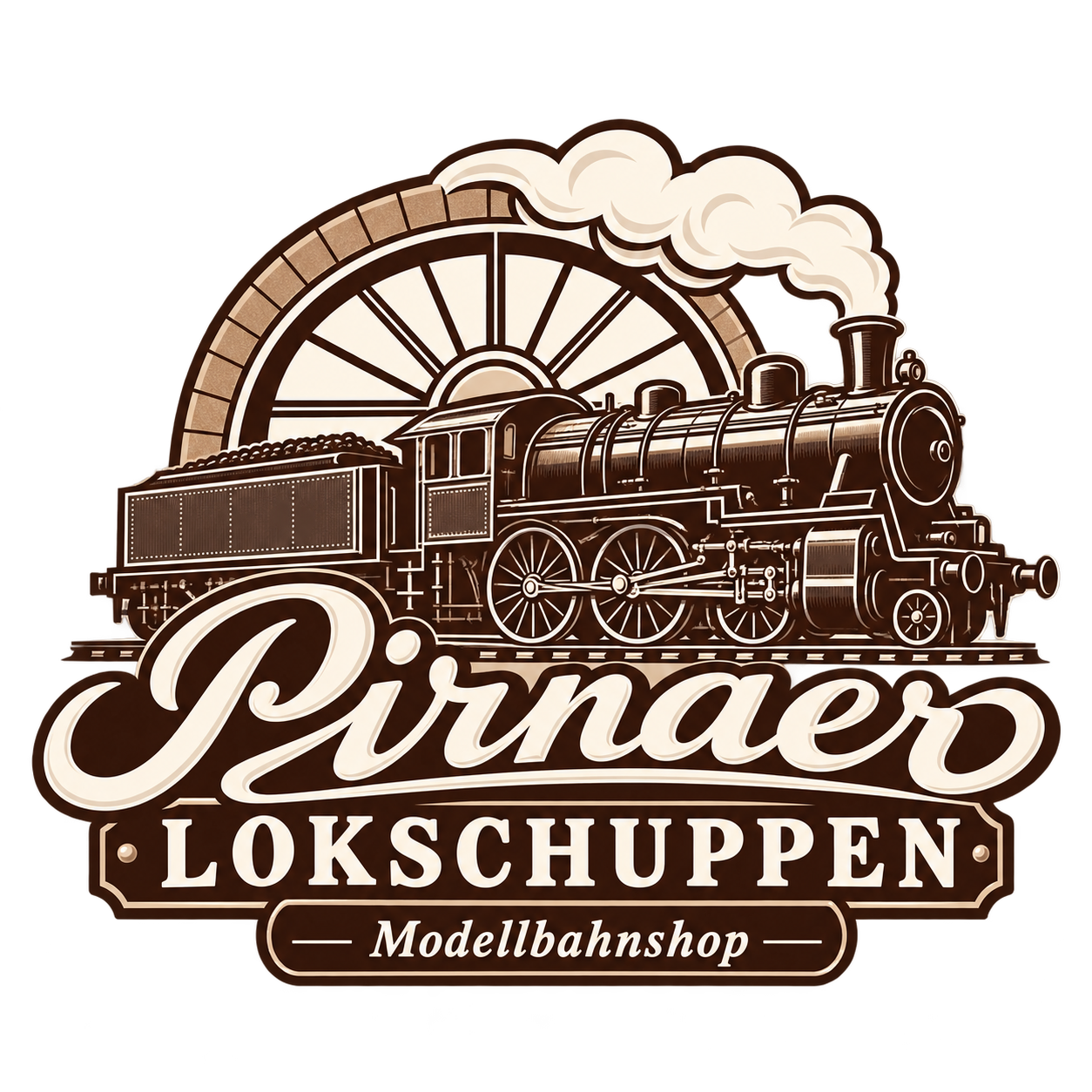 Logo des Pirnaer Lokschuppens mit historischer Dampflok